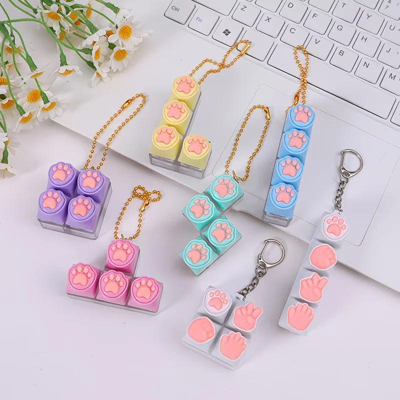 1PC Silicone Cat Paw Keychain Stress Relief Toy for Keyboard Lovers Portable Fidget Keyring Gifts Press Button Anxiety Relief