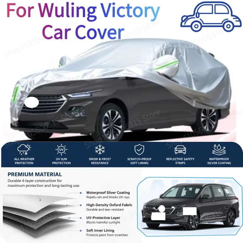 For Wuling Victory 2018-Present Custom Fit Full Car Cover Silver Coated Fabric Side Zipper Access UV Sun Dust Protection3