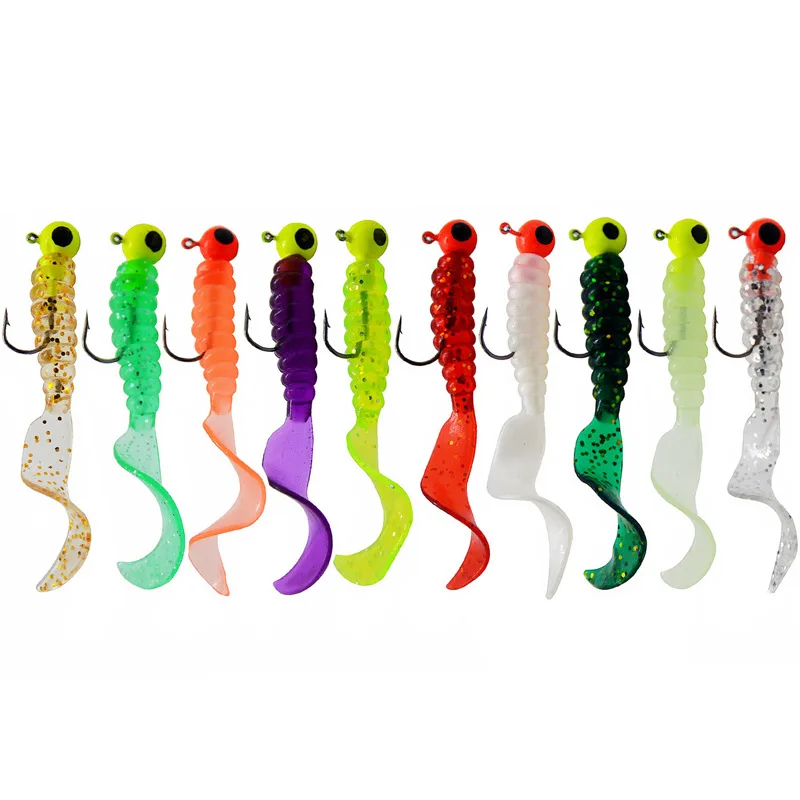 

Lure Rolled Tail Worm Jig Hook 3.5G 4 Strips/Bag Soft Bionic Fake Jig Hook Fishing Gear Soft Fishing Bait