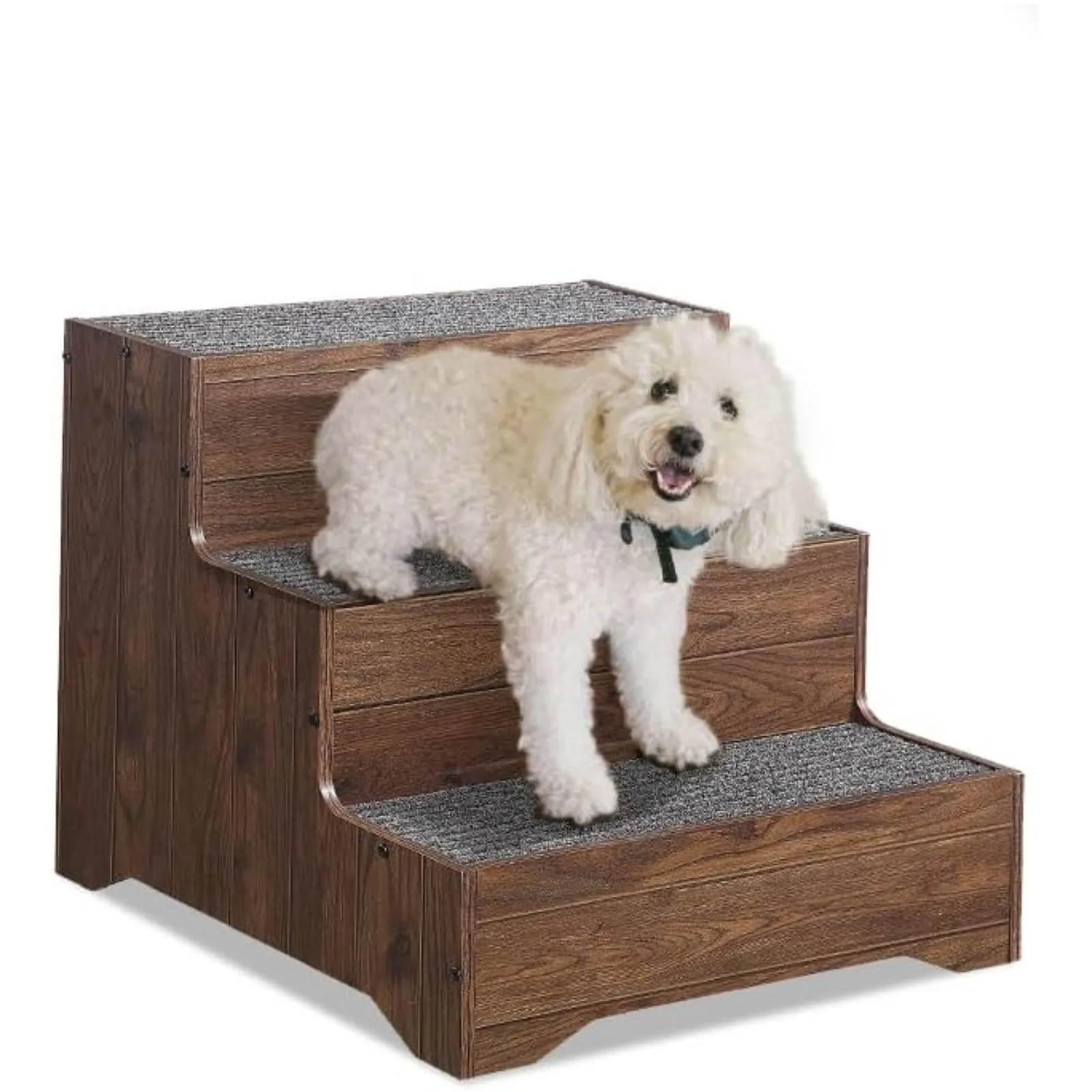 US Dog Stairs Furniture, Extra Wide Wooden Pet Steps for Medium Large Dogs and Cats,