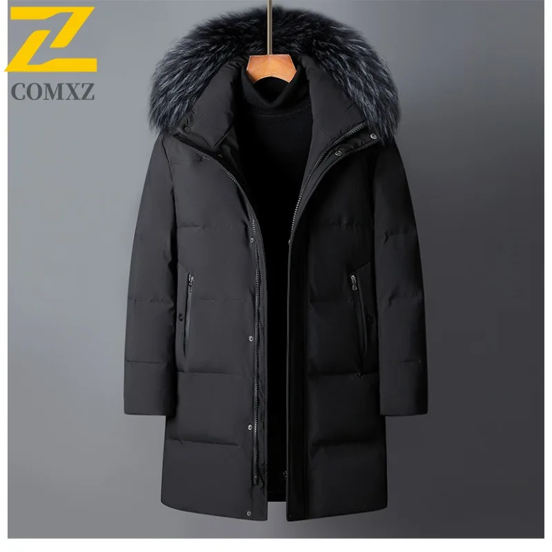 COMXZ 2025 Mens Winter Thick Long Fleece Puffer Jacket waterproof windproof Casual Coat lightweight mountaineering windbreaker