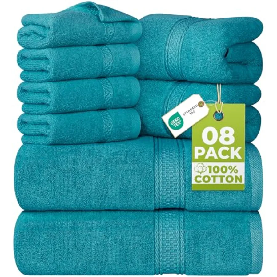 

8 Pcs Luxury Towel Set Majestic Plush, Super Absorbent and Quicker-to-Dry, Thick 100% Ring Spun Cotton Towels for Bathroom, Spa
