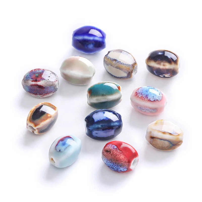 

10pcs 13x10mm Quadrangle Oval Handmade Glazed Ceramic Porcelain Loose Beads For Jewelry Making DIY Crafts Findings