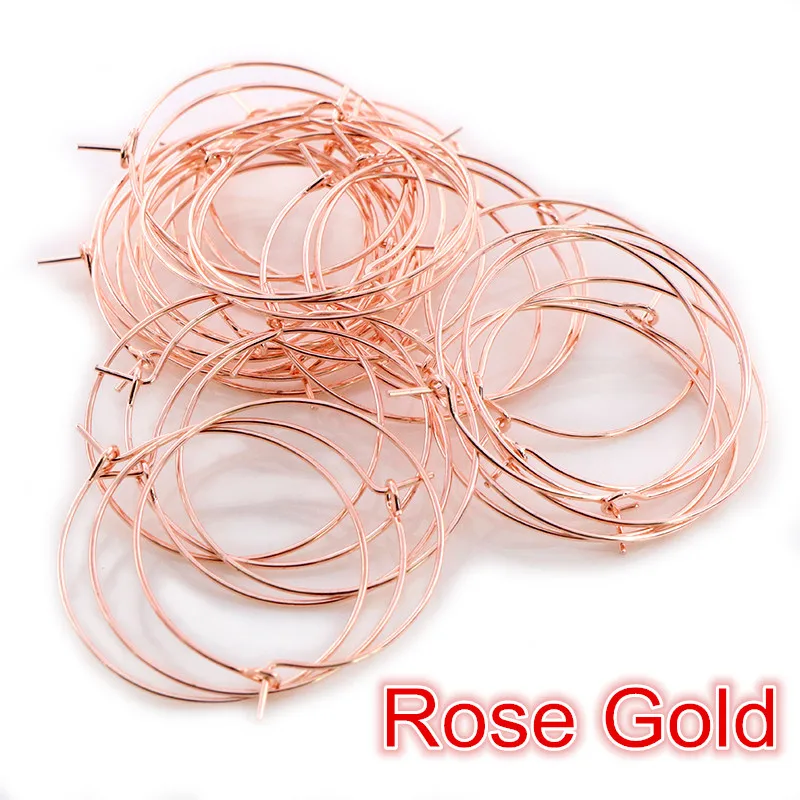 50pcs/lot 20 25 30 35mm KC Gold Silver Plated Hoops Earrings Big Circle Ear Wires For DIY Jewelry Making Supplies