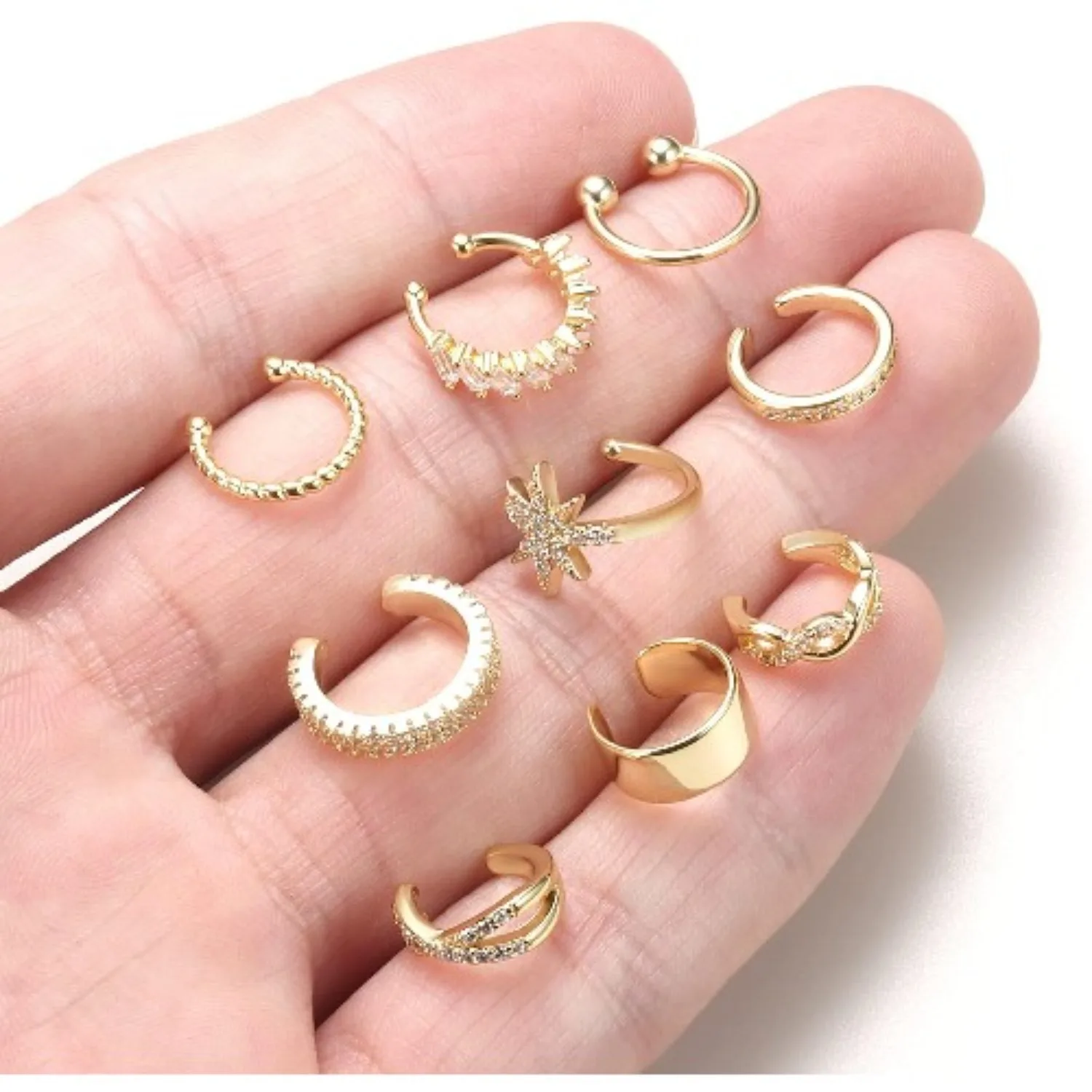 Bobisty 9Pcs Ear Cuff 14K Gold Plated Cuff Earrings for Women Men Non Pierced Ear Clips Cartilage Earring Fake Earrings