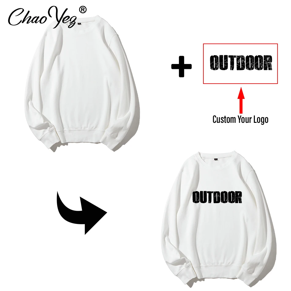 Custom Logo Harajuku Round Neck Sweatshirts Men and Women Plus Velvet Streetwear Pure Cotton Fleece Hoodie Pullover Spring