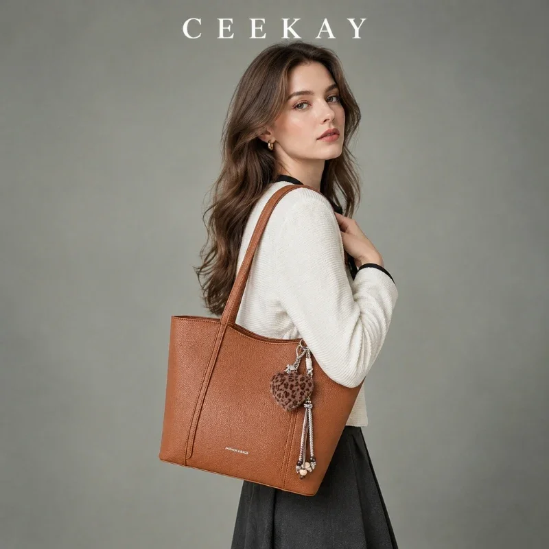 CEEKAY Glossy Leather Hobo Bag Knotted Strap Pom Charm Dot Scarf All-Match Daily Wear Roomy Elegant Chic Classic for Women