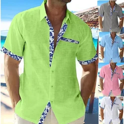 Button Down Shirts Black White Blue Green Short Sleeves Solid Color Men's Tops Men's Shirts Linen Shirts Summer Shirts Beachwear