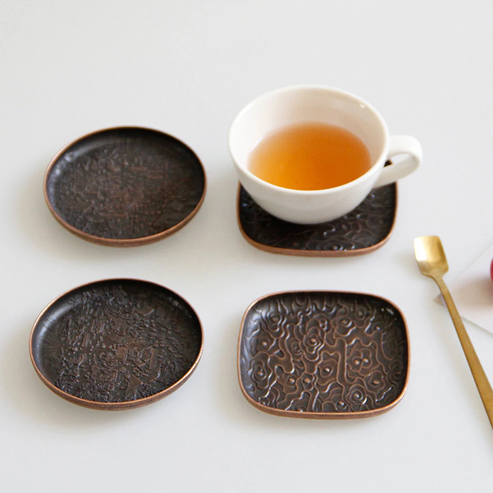

2Pcs Vintage Copper Saucers Simple Elegant Tea Coffee Cup Mats Sturdy Smooth Edges Home Tearoom Use Retro Tea Saucers