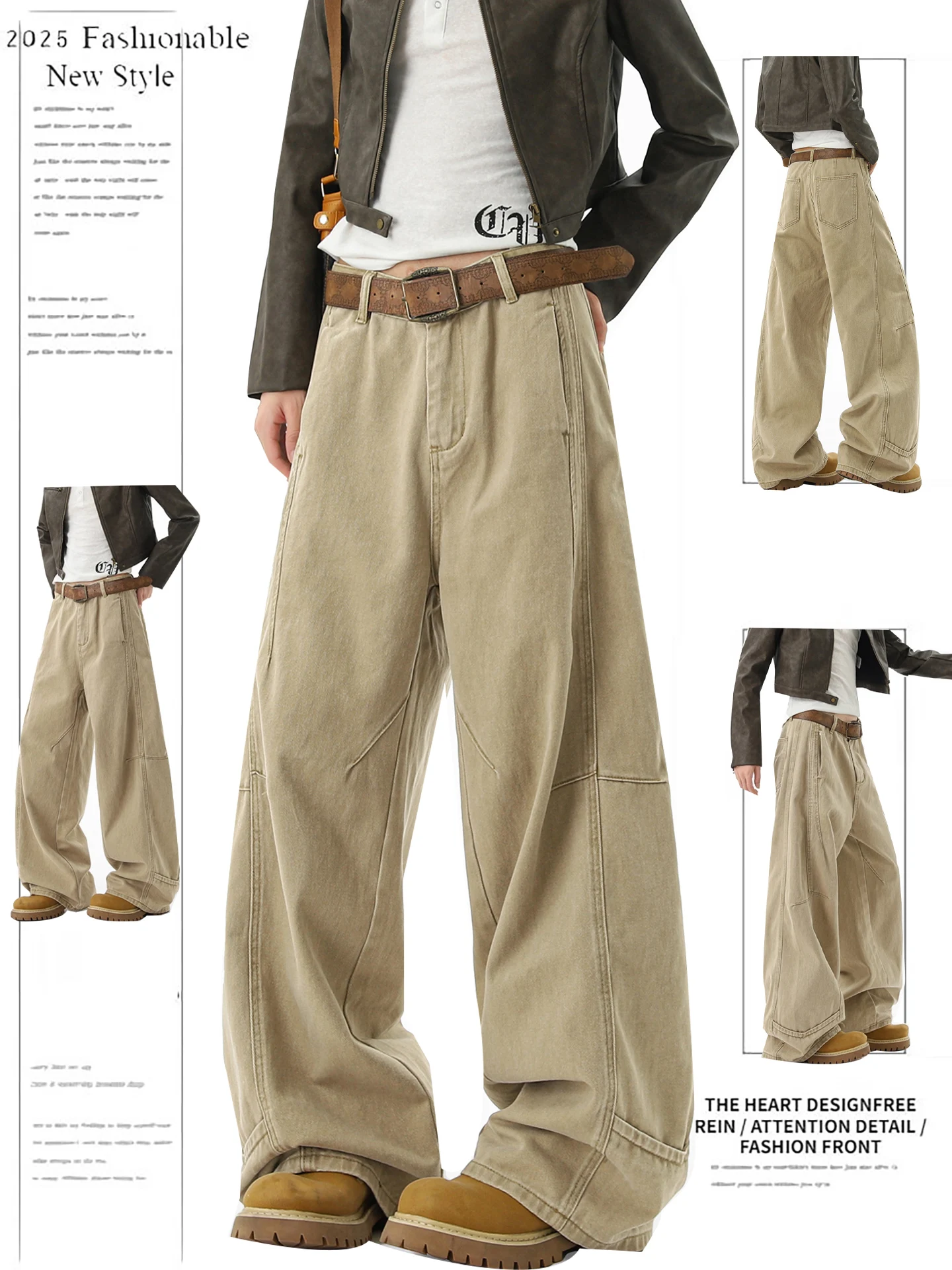 

American Khaki Workwear Jeans Women's High Waist Slim Casual Pants Vintage Distred Versatile Straight Leg Jeans