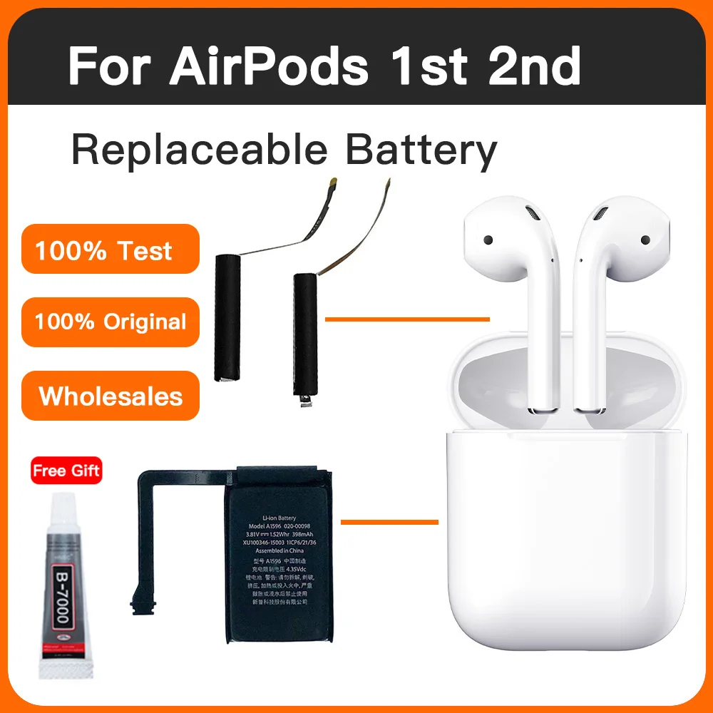 Wymienna bateria do Airpods 1st 2nd A1523 A1722 A2032 A2031 Air Pod 1/2 A1596 bezprzewodowy zestaw słuchawkowy bateria GOKY93mWhA1604