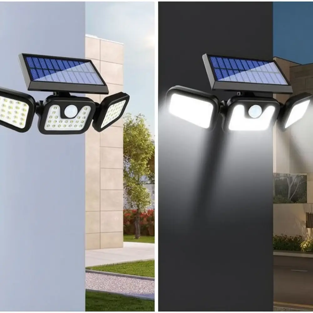 Solar Powered Garden Wall Light Outdoor Motion Sensor Lamp Triple Head Adjustable Waterproof Patio Street Lighting