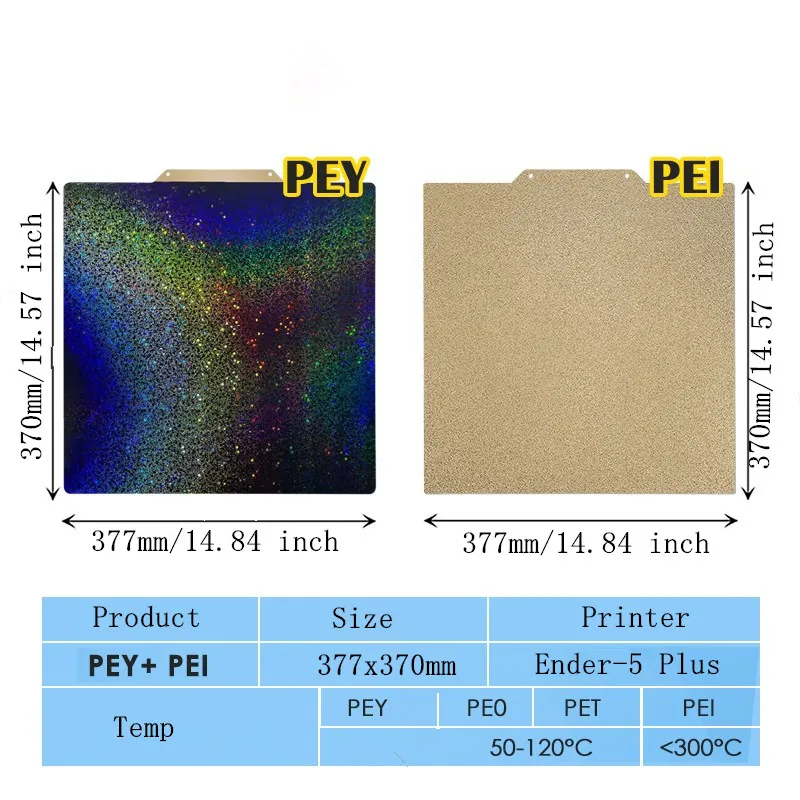 Imagem -05 - Folha Energética Pei Pey para Placa de Construção Ender5 Plus 377x370 mm Dupla Face Texturizada Pei Mais Chapa de Aço Suave e Estrelado Pey