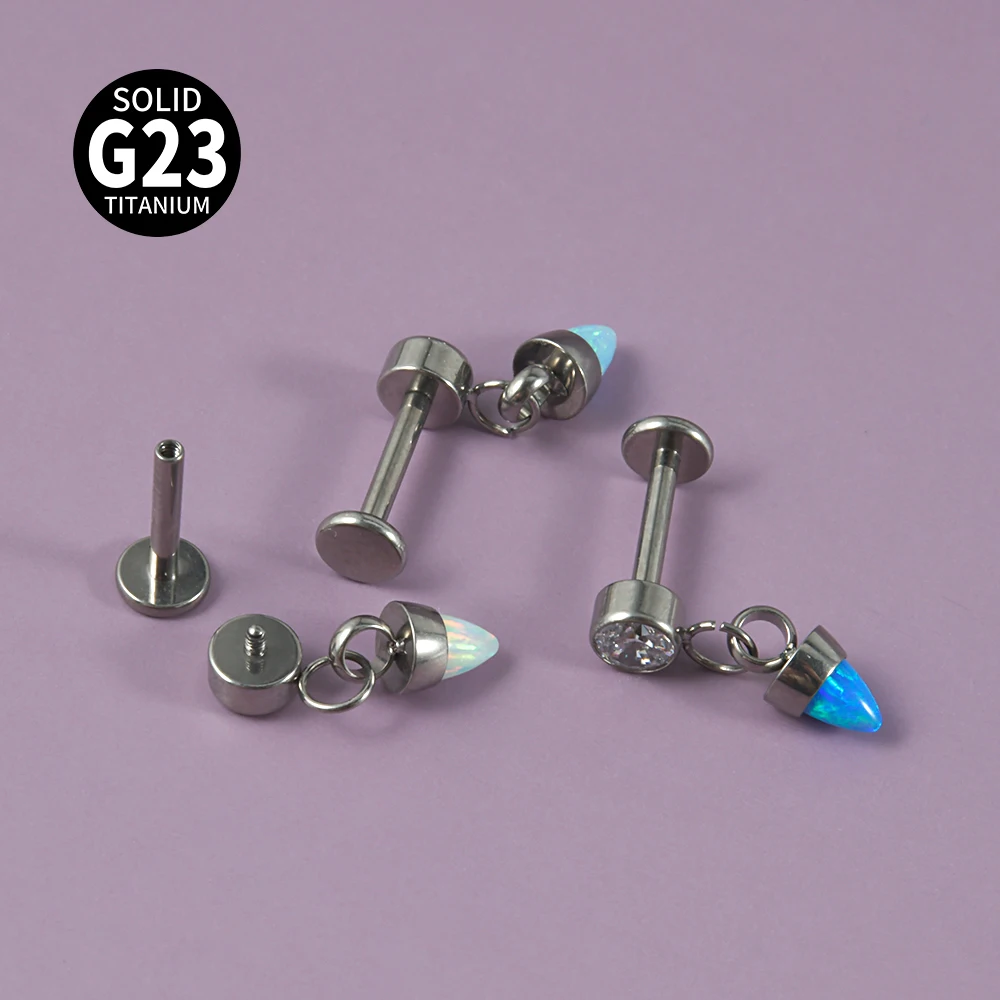 1PC G23 Titanium Drop Opal Dangle Cartilage Earring Internal Threaded Bullet Cone Opal Lip Ear Tragus Lobe Piercing Jewelry