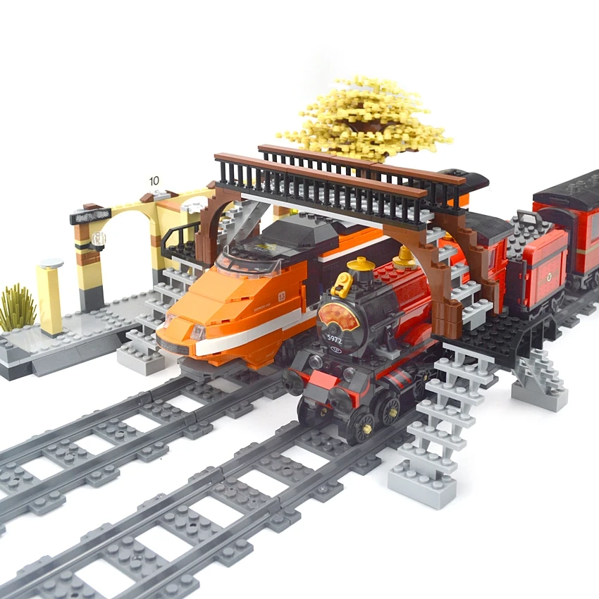 DIY Building Blocks City Trains Parts Bridge Tunnel Model straight curved Rail Bricks soft Flexible Cross Tracks Railway