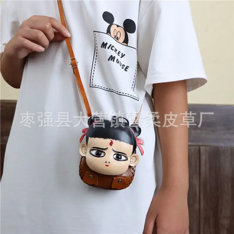 Nezha Coin Purse Originality Cartoon Automobile Room Key Case Children Cowhide Delicate Fashion Single Shoulder Crossbody Bag