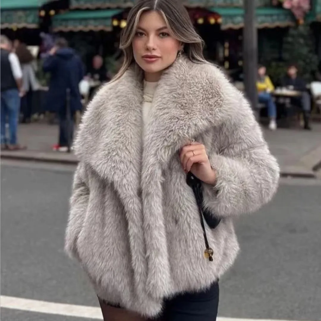 LMY 2024 Fur Faux Coat Women Y2K jacket Women's fur coat Polyester Pockets Thick Warm Women's winter jacket Outerwear