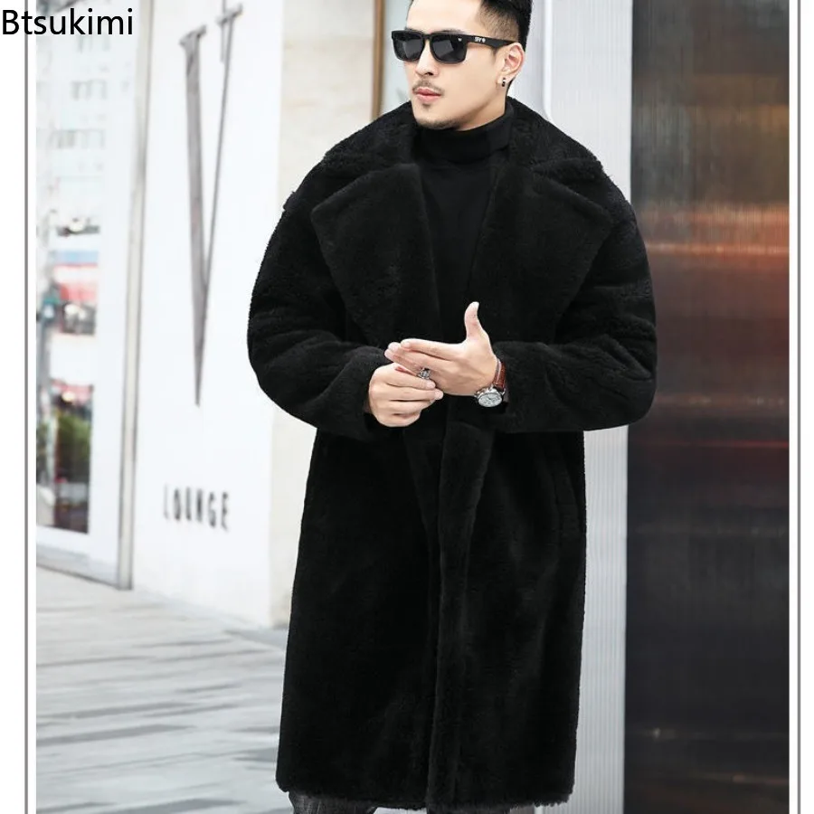 Luxury Fashion Long Camel Fleece Coats Men's Autumn Winter Thickened Warm Faux Fur Outwear Trend Vintage Men Windbreaker Jackets