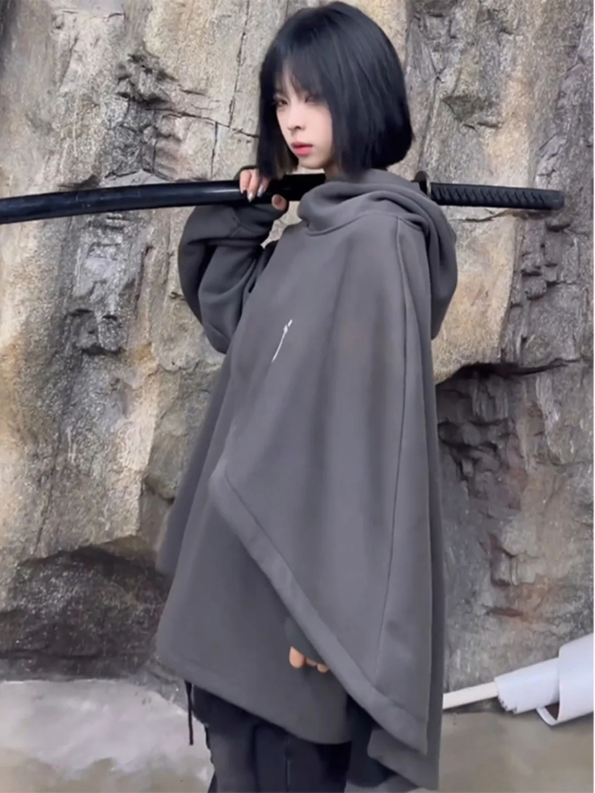 

Тяжелая функциональная мужская куртка с капюшоном свободного кроя, длинное повседневное осеннее пальто с высоким воротником све, цельный дизайн