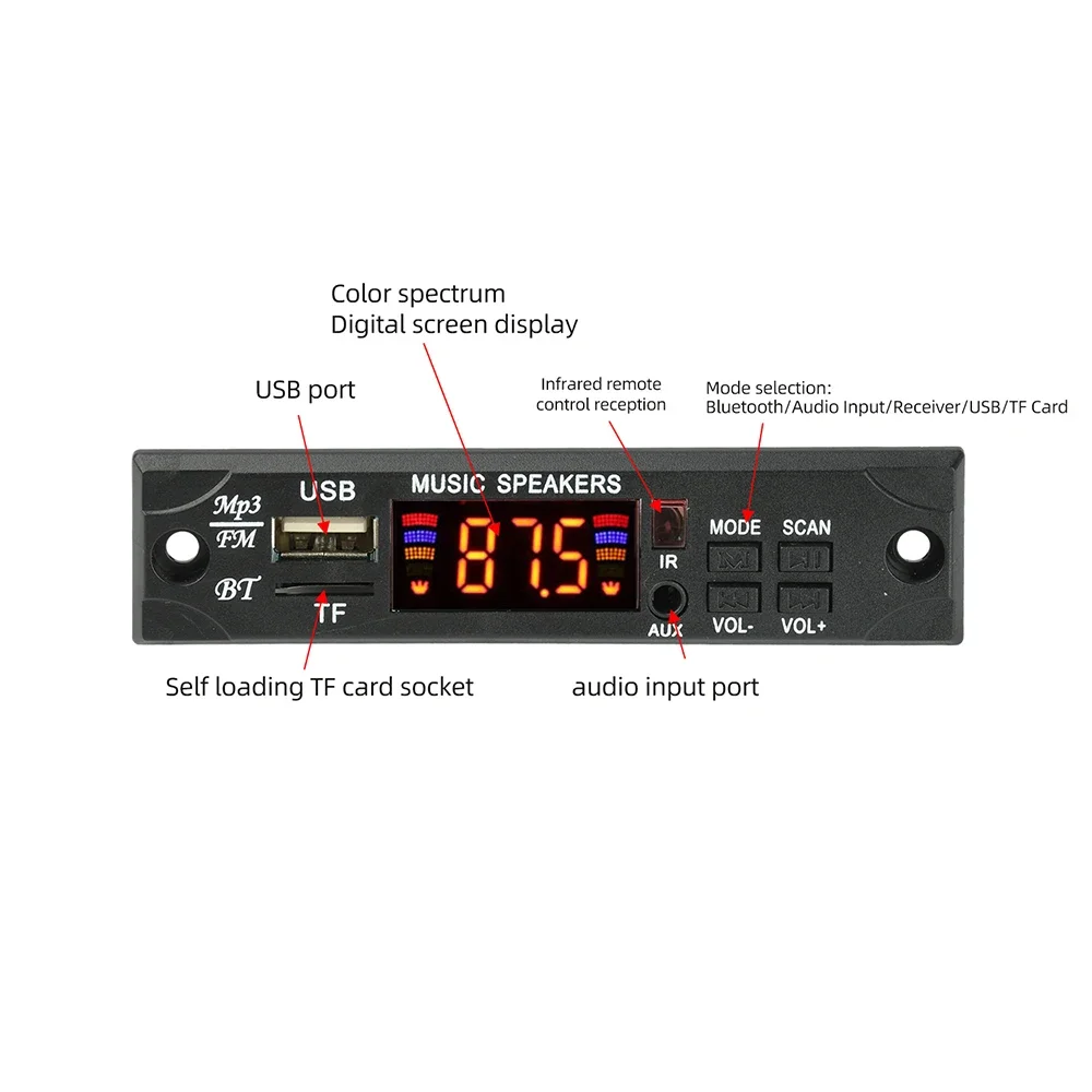 Bluetooth MP3-Audio-Decoder-Board 12V DC mit LED-Display, Fernbedienung, verlustfreier Multi-Format-Unterstützung für Auto-Audio – Detail 8