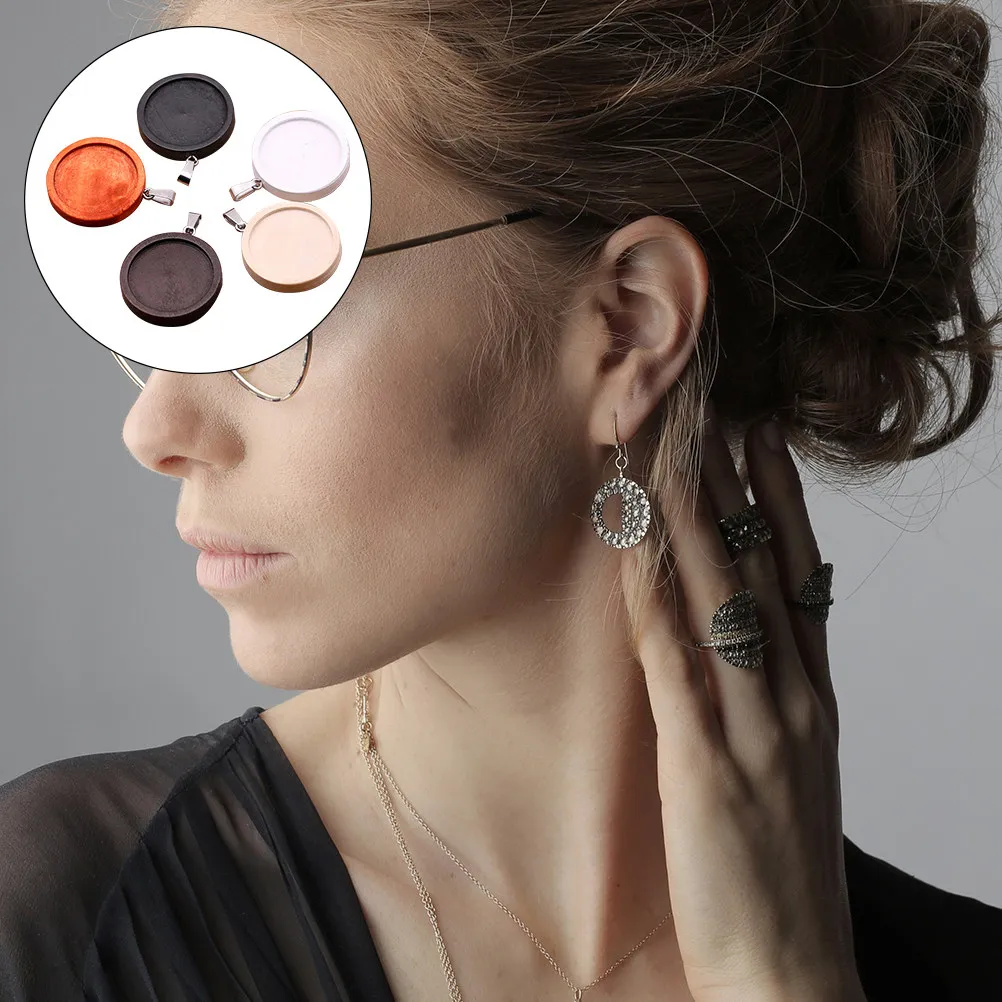 

5Pcs Wood Base Tray Pendant DIY Round Jewelry Tray Stainless Steel Charm Pendant Jewelry Making Accessories DIY Wooden Base