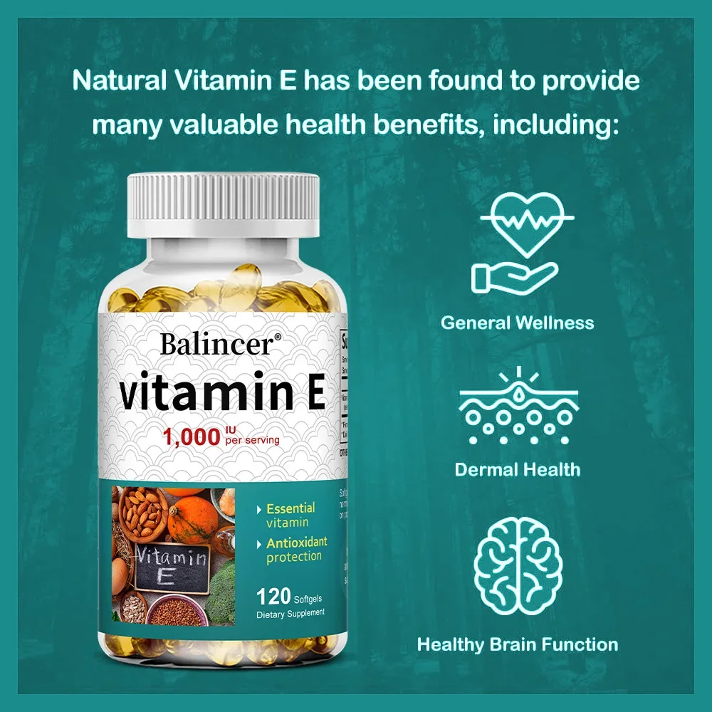 Vitamin E Supplement, 1000 IU Per Serving, Powerful Antioxidant, Supports Skin, Heart, Brain and Immune System – Non-GMO