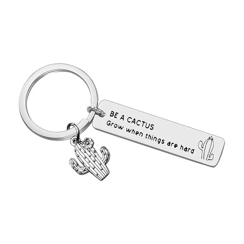 Inspirational Cactus Symbolizes Resilience Independence Sharpness Stainless Steel Keychain Backpack Pendant Jewelry Friend Gifts