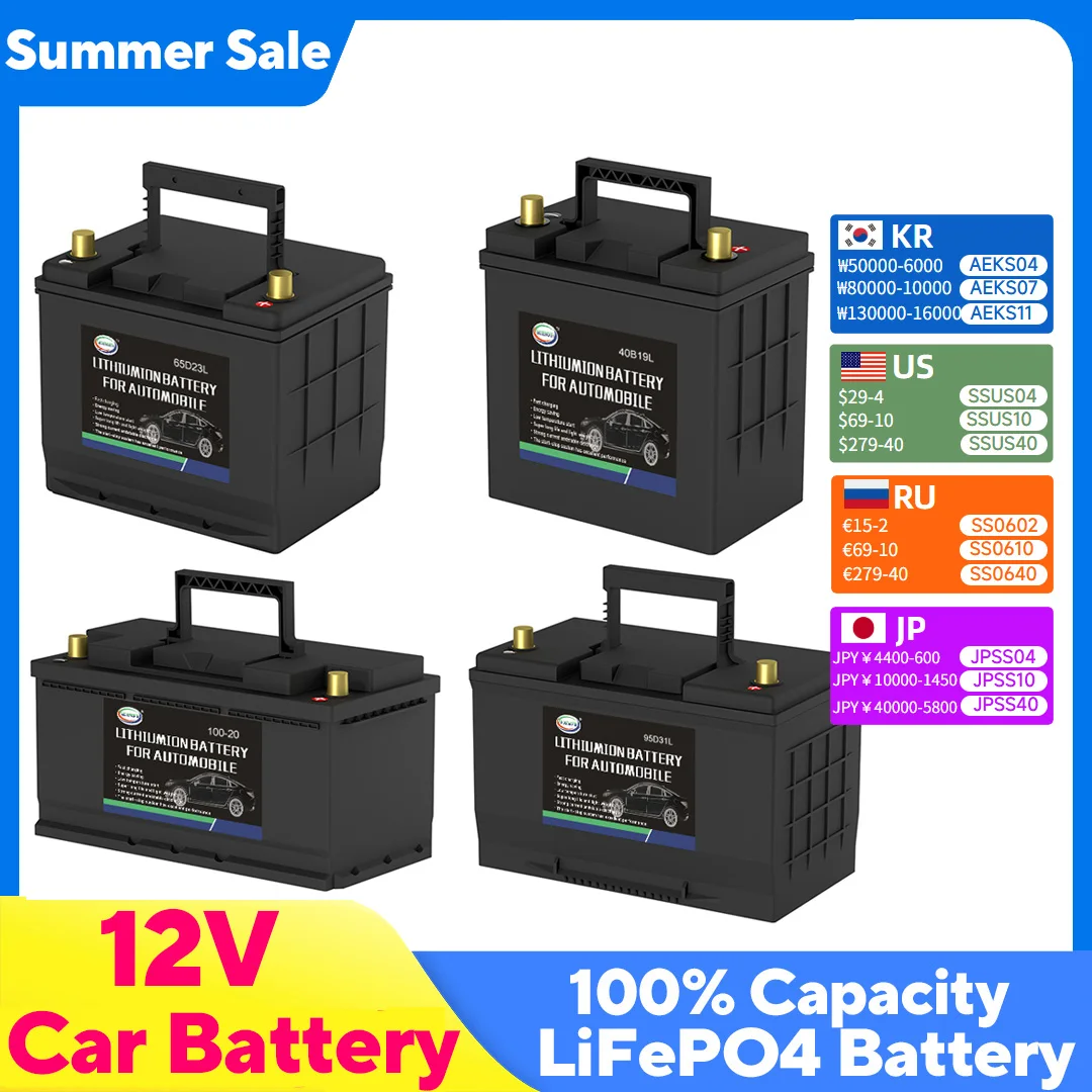 

LiFePO4 Car Starter Battery 12V Lithium Iron Phosphate Starting Batteries Deep Cycle Built-in BMS For Automotive Van SUV Truck