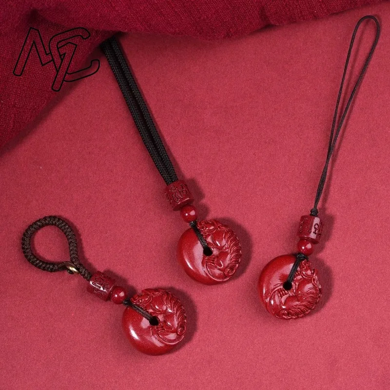 

Кулон-брелок Пи Сю из киновари, винтажный аксессуар, красный, резной, подарок, украшение, мужской амулет, талисман, энергетический камень