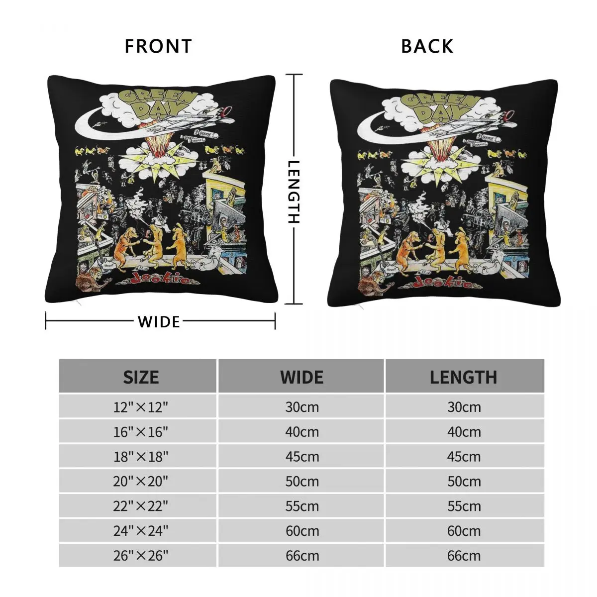 Green Day Dookie Album Square Pillowcase Polyester Linen Velvet Printed Zip Decorative Throw Pillow Case Car Cushion Cover