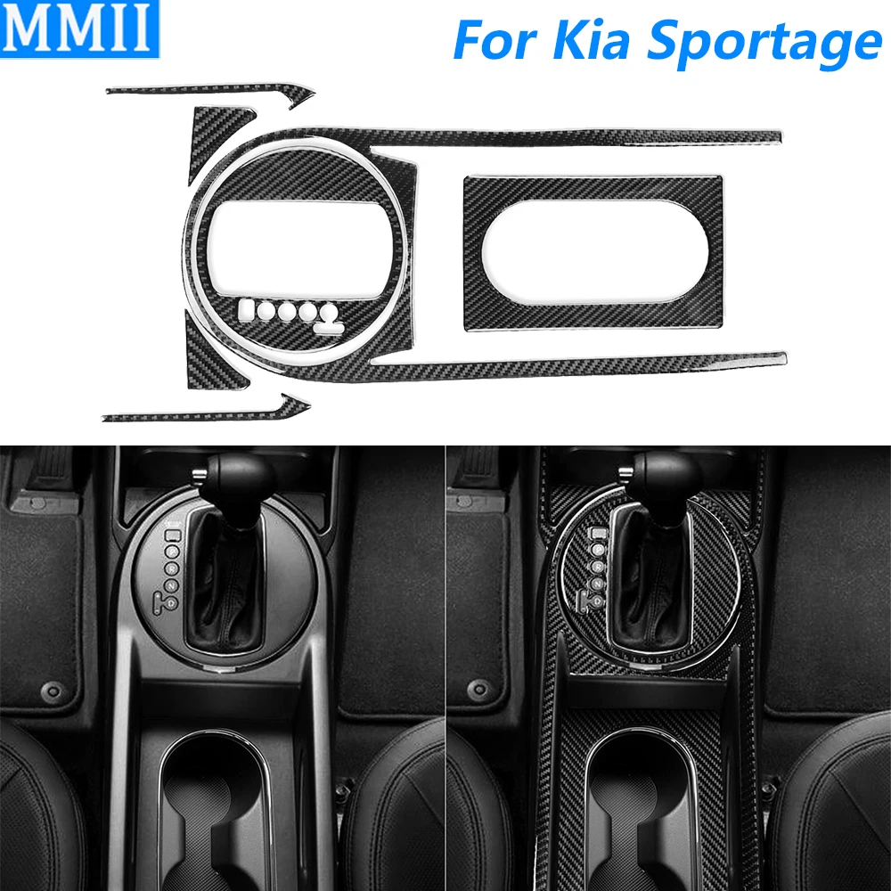 

For Kia Sportage 2011-2016 Carbon Fiber Center Gear Shift Water Cup Holder Panel Set Trim Cover Car Accessories Interior Sticker