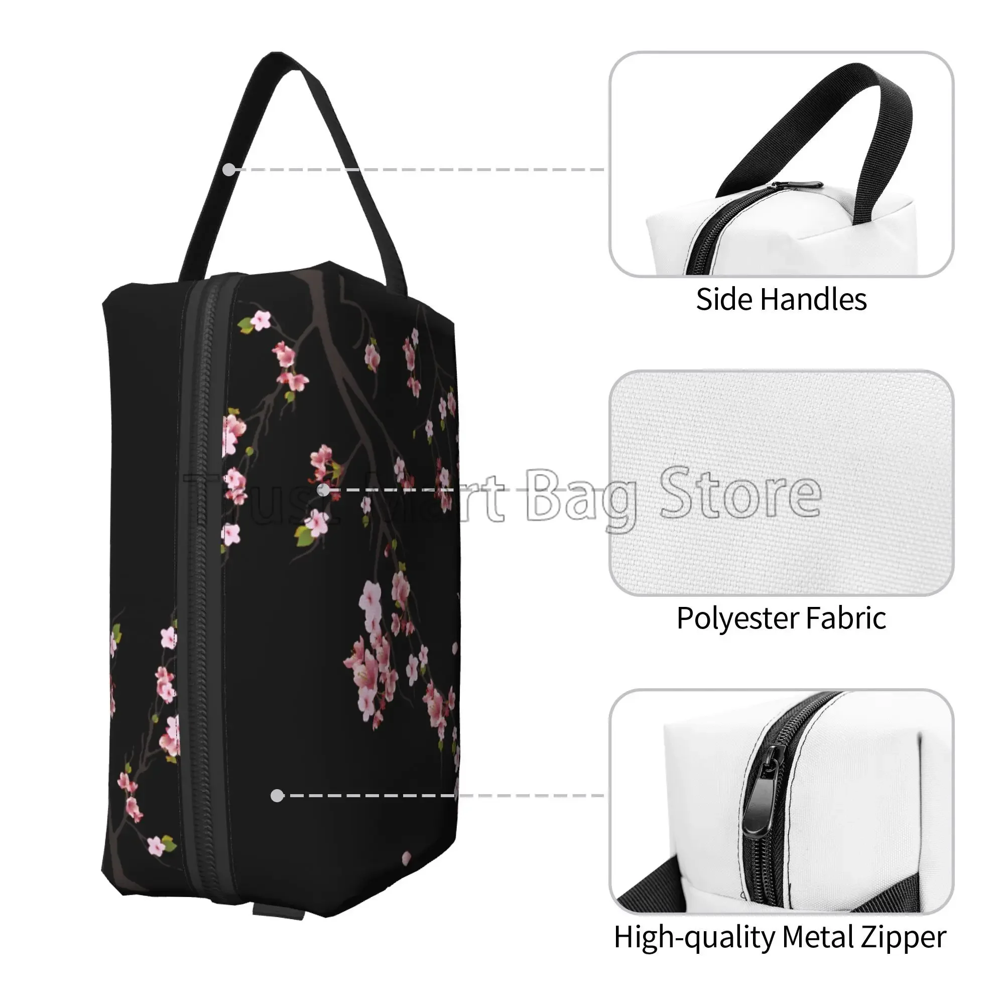 Japanese Sakura Cherry Blossoms Print Cosmetic Bags for Women Zipper Travel Toiletry Pouch Large Water Resistant Makeup Bag Gift