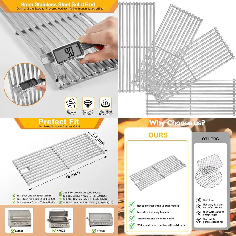 

Grill Replacement Parts for 3, 4, 5 Burner Models - 18x7-3/8 Triangle Rod Set, 4 Pieces