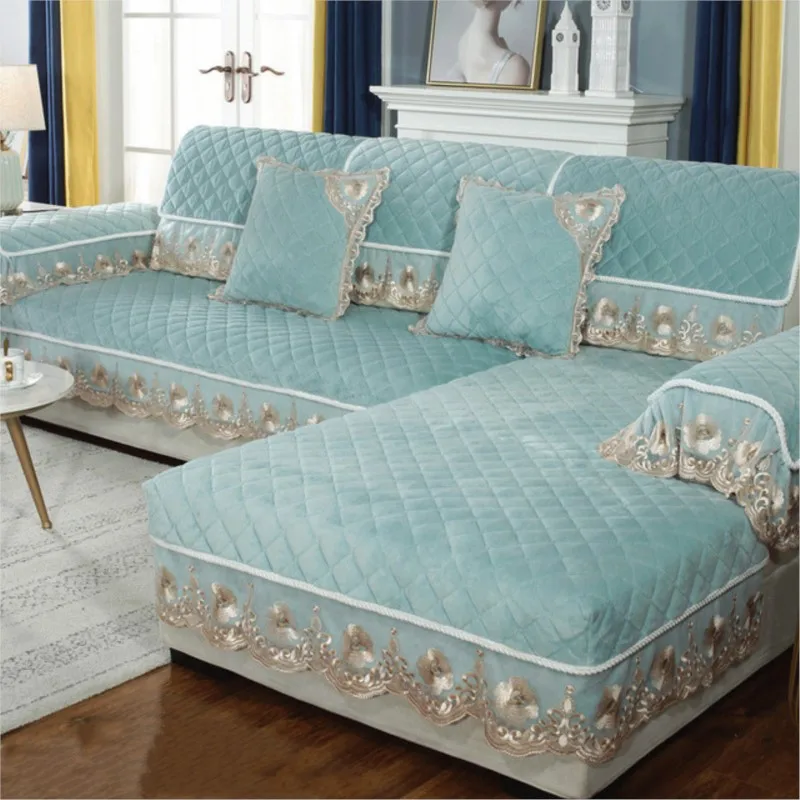 Thickened Crystal Plush Sofa Cover European Solid Color Lace Sofa Bed Cover Sofa Pillow Cover Non-slip Sofa Towel Combination