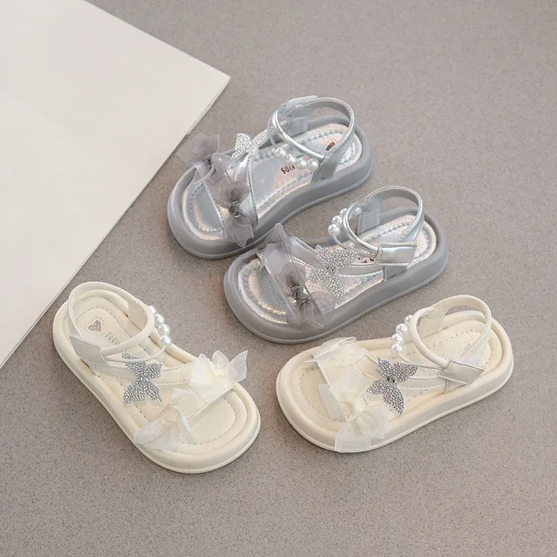 

Summer Children Bowknot Princess Sandals Girls School Lace Sandals Elegant Fashion Kids Open-toe Sandals Thick Bottom Hook Loop