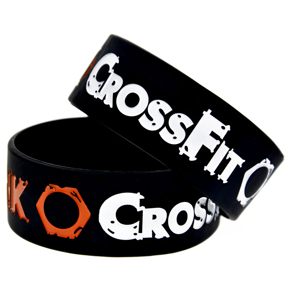 25 Pcs CrossFit Steampunk Silicone Rubber Wristband One Inch Wide Sport Bracelet Black