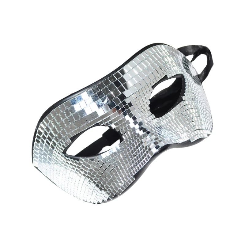 Máscara discotecas plateada con diseños brillantes, máscara fiesta transpirable, adorno con diseños llamativos para varios