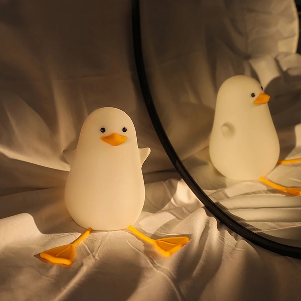 LED Night Lamp Cute Duck Cartoon Silicone Sleeping light USB Rechargeable Touch Sensor Timing Bedroom Bedside Lamp For Kid Gift