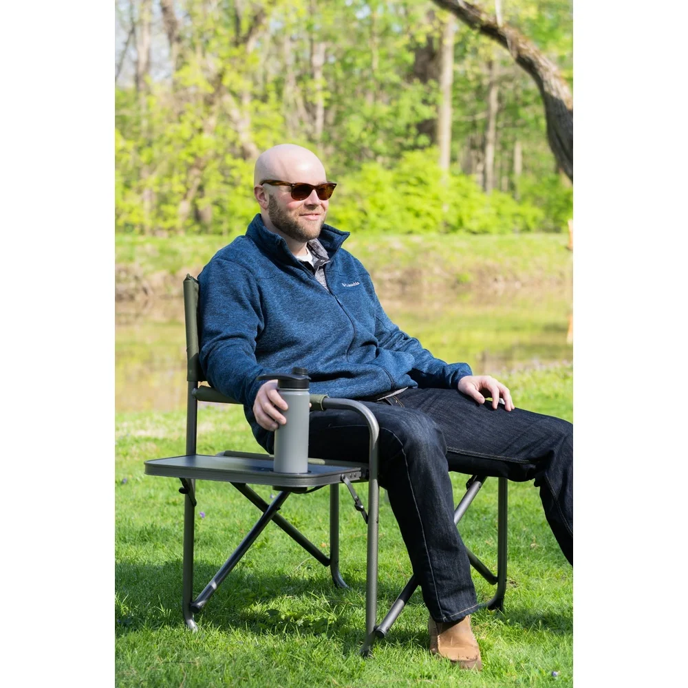 كرسي مدير كبير الحجم قابل للطي مع طاولة جانبية للاستخدام الخارجي وإطار فولاذي متين من البوليستر سهل النقل بسعة 600 رطل #5