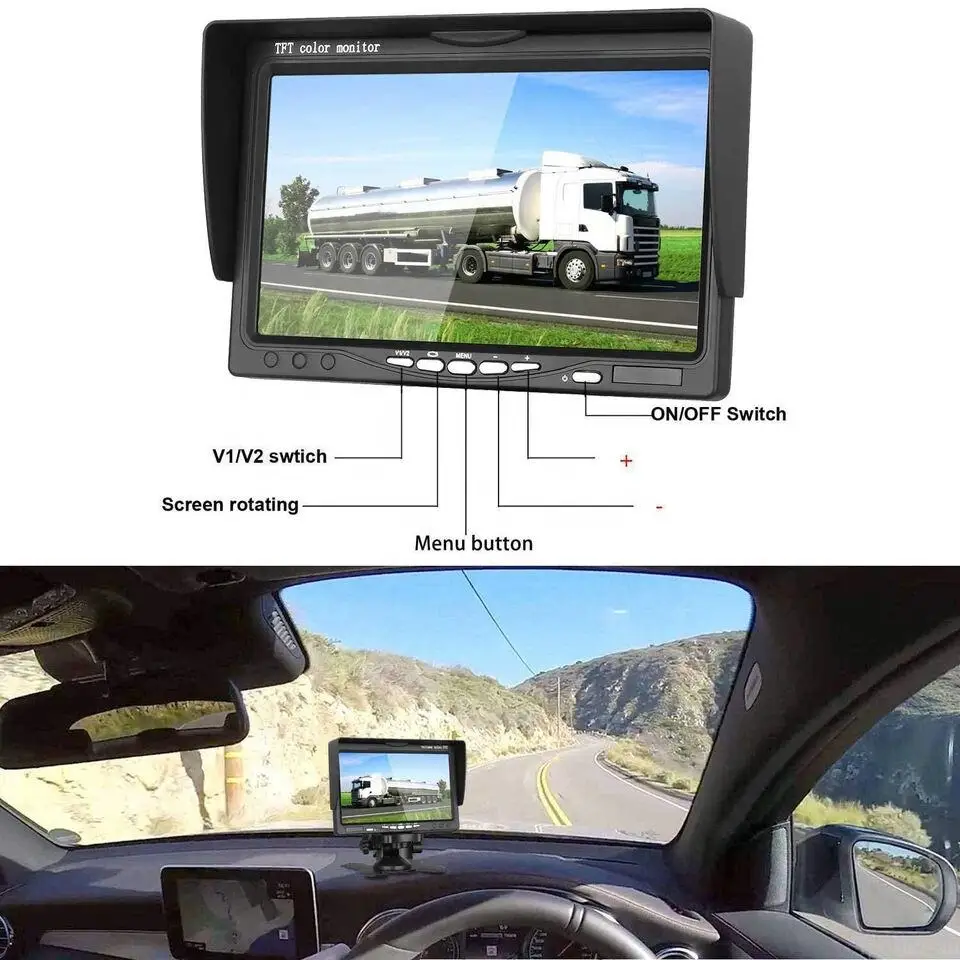 Hot Selling 7 Inch Vehicles Dual Channel Monitor With 2 Backup Rearview Reversing Cameras Kit For Truck Trailer Caravan