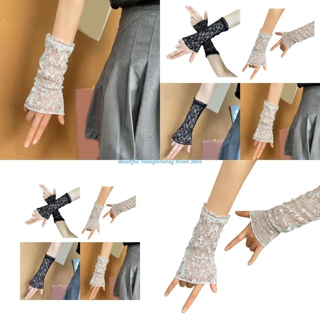 E56A Decorative Lace Fingerless Gloves Wedding Reception Party Accessories
