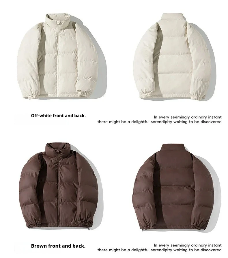 2025 Winter American New Fashion Men's Solid Color Stand Collar Long Sleeve Casual Trendy Loose Cotton Padded Jacket Male Coats