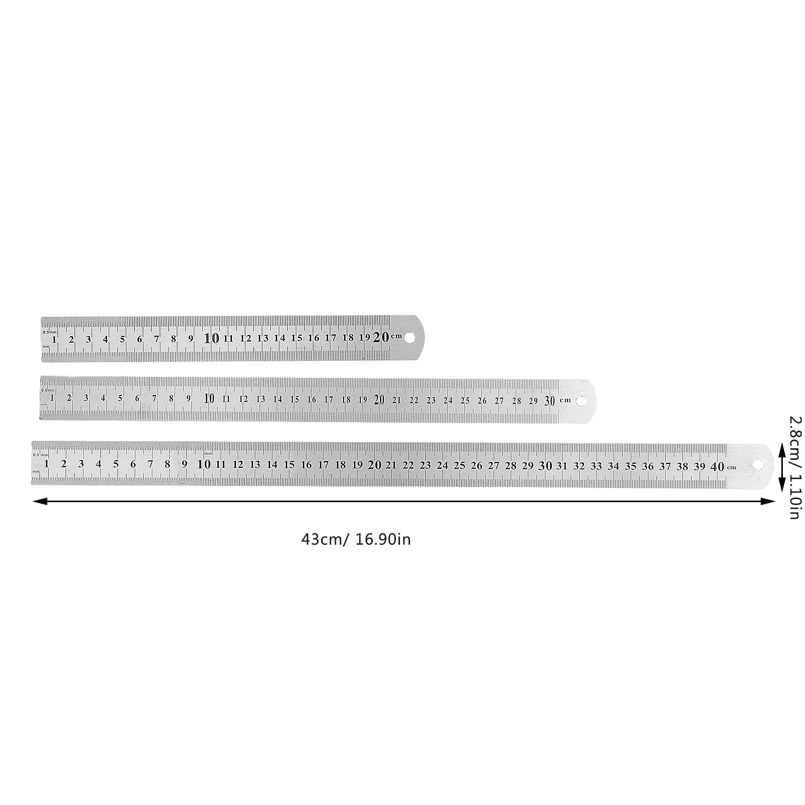 3 Pcs The Mechanic Stainless Ruler Metal For Cutting Drawing Office Straight Rulers Steel Scale