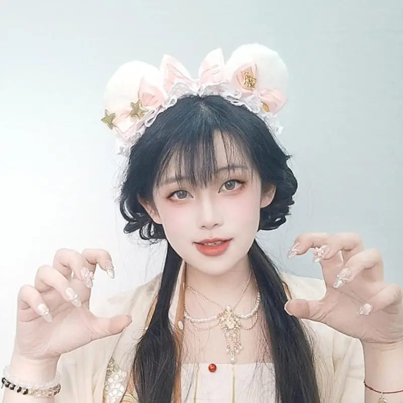 72xe Plüsch Bärenohren Haarband Cartoon Geburtstag Kopfbedeckung Weiches bequemes Stirnbänder für Frauen und Kinder