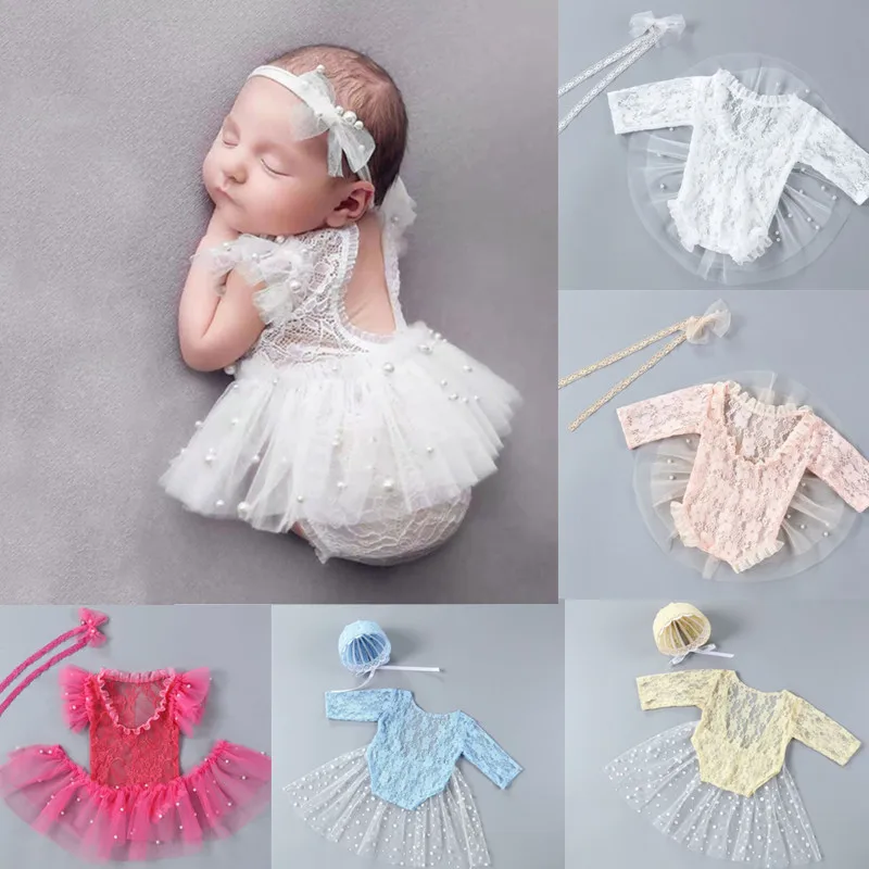 

1 Set Newborn Photography Props Outfits Baby Lace Romper Headband Short Skirt Set Princess Baby Girls Photo Shooting Accessories