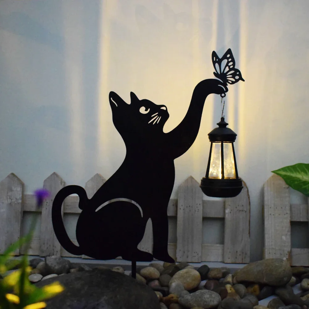

Metal Cat/Dog Stake with Solar-Powered Light Waterproof Landscape Lights Outdoor Solar Decorative Stakes Solar Garden Lights