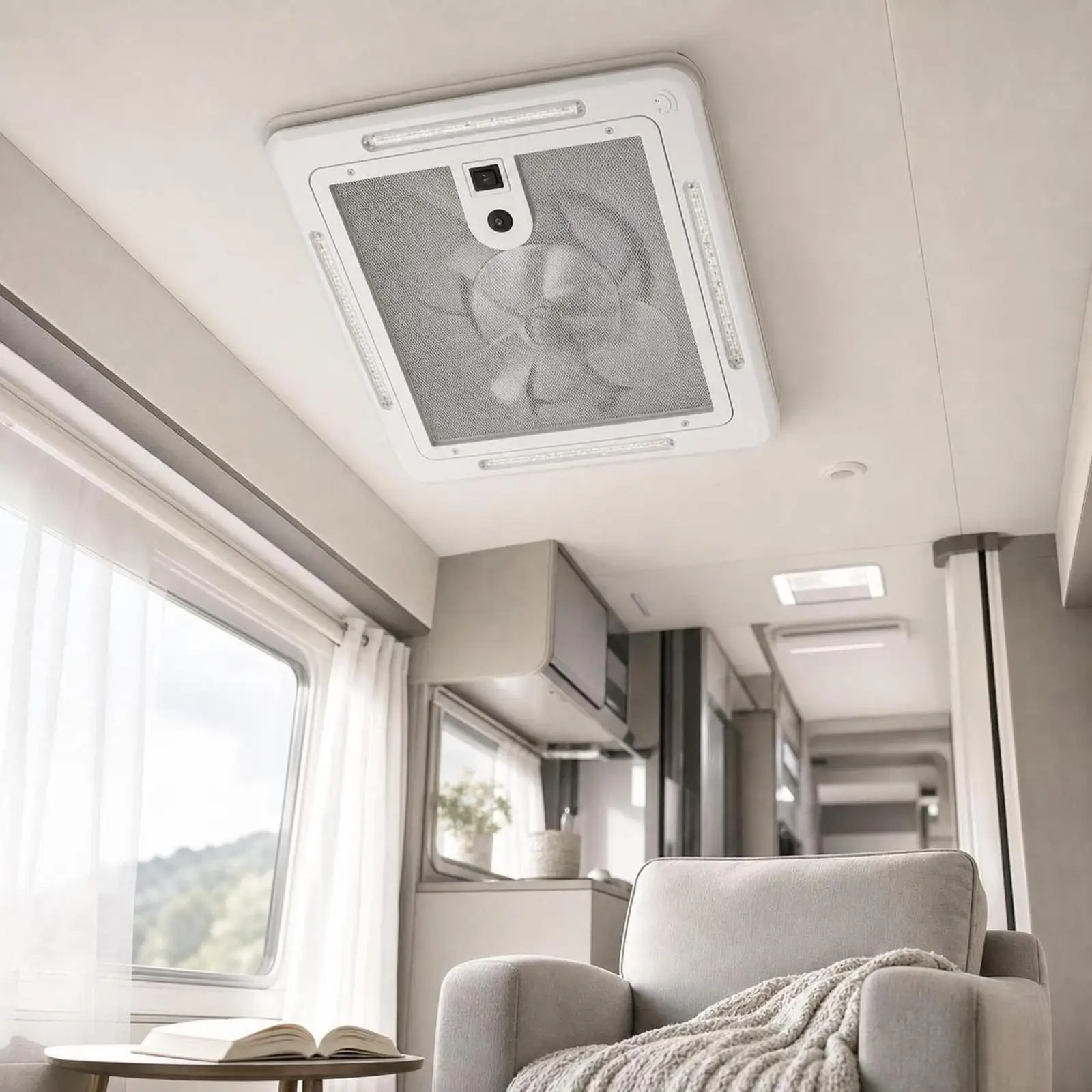 Reversible RV Roof Vent Fan with LED Light Low-Silhouette RV Roof Vent Fan for