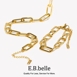 E.B.belle Chunky Paper Clip Chain Necklace Bracelet Jewerly Set Ladies New 18K Gold Plated Stainless Steel Chain Necklace