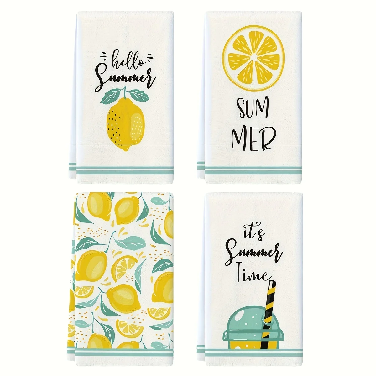 4Pcs, Fresh Lemon Print Kitchen Towels, 40Cm*60Cm Towel Set, Super Absorbent Soft Cleaning Cloth, Cooking and Baking Tea Towels, Hand Towels, Cleaning Cloths, Dishcloths, Kitchen Decoration, Living Room Decorations, Kitchen Essentials, Home Essentials
