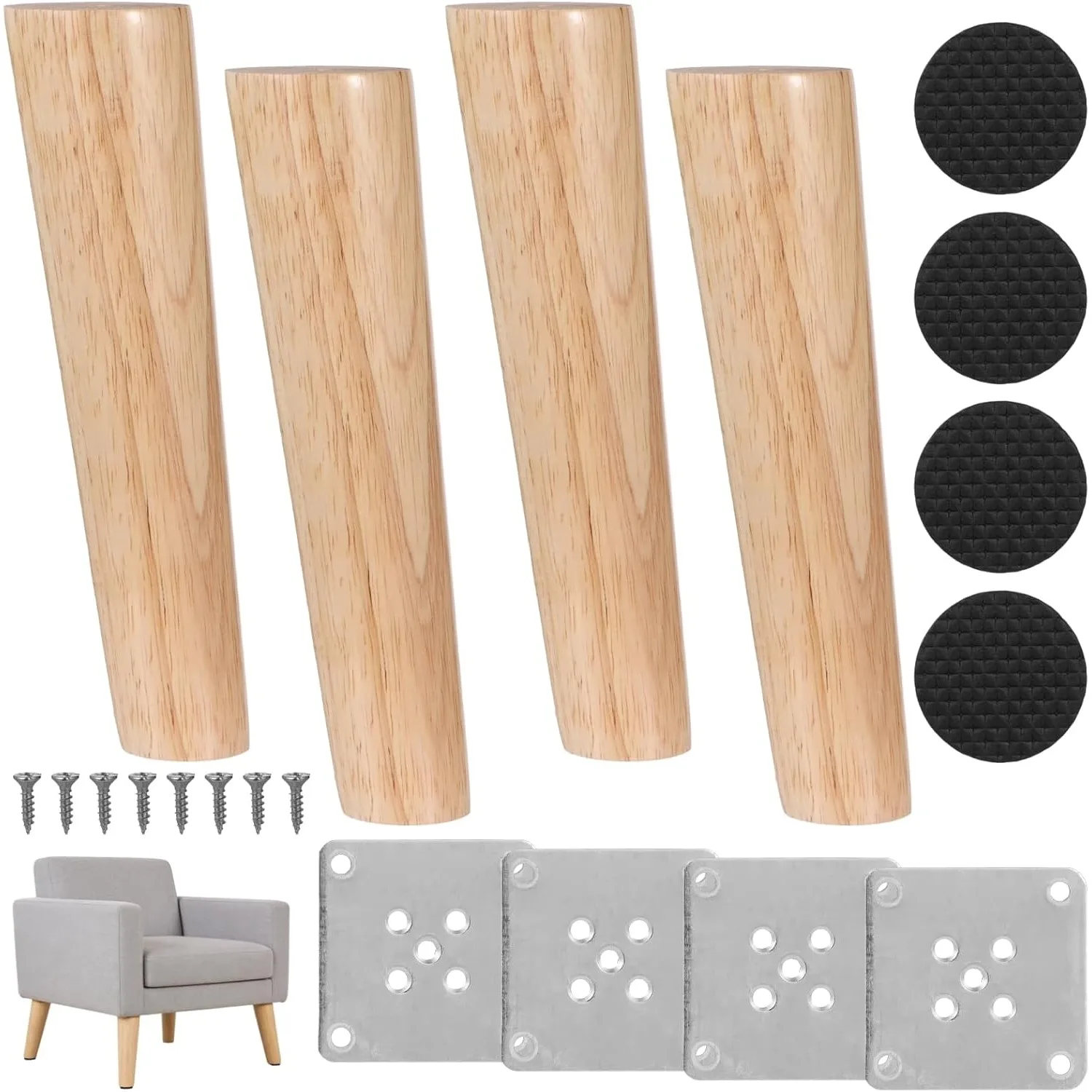 4 Pcs Solid Wood Furniture Legs with Non-slip Pads, Ideal Replacement for Cabinets, Beds, Nightstands and Other Furniture